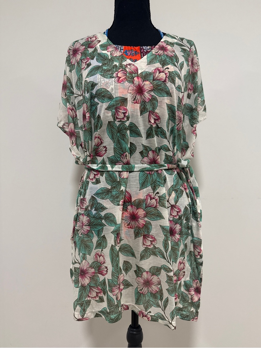 H&M Floral Swimsuit Cover Up XS S M Self Tie Waist Lightweight Water Resistant